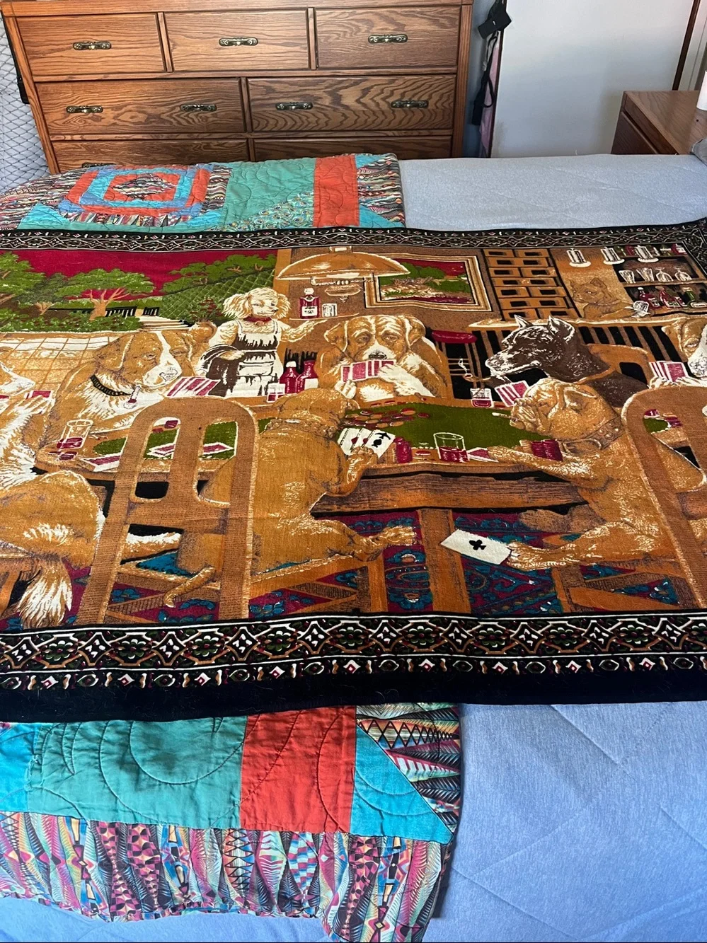 1970’s Novelty Dogs Playing Poker Tapestry Multicolor
